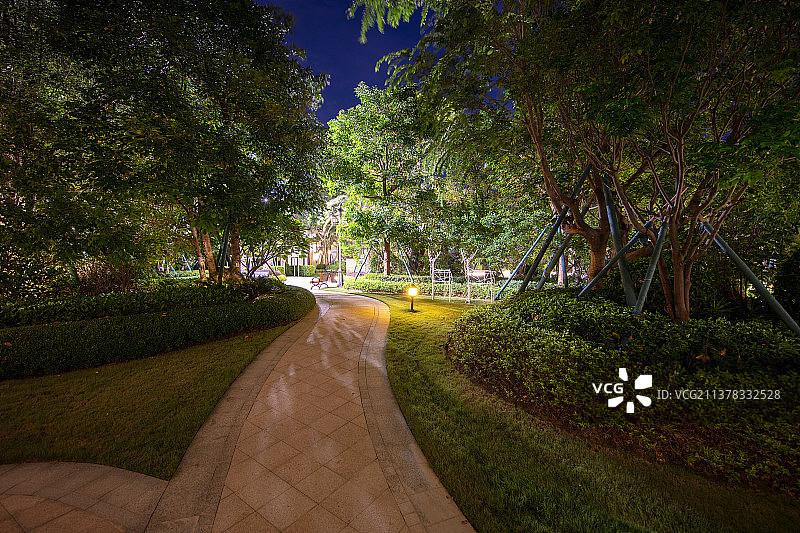 园林夜晚宁静的小路图片素材