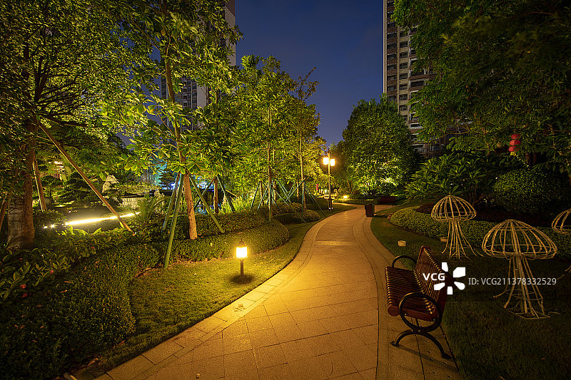 园林夜晚宁静的小路图片素材