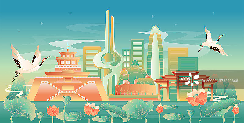 国潮风济南插画图片素材