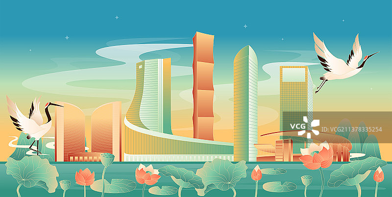 国潮风合肥插画图片素材