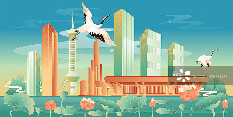 国潮风石家庄插画图片素材