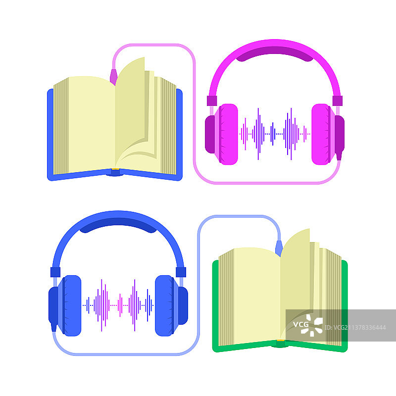 有声读物和耳机（扁平风格）图片素材