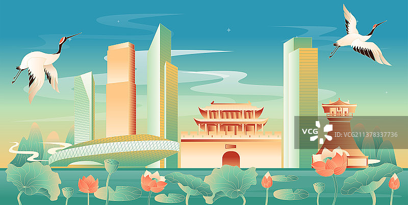 国潮风襄阳插画图片素材