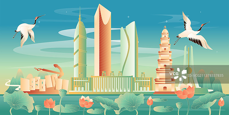 国潮风宜昌插画图片素材