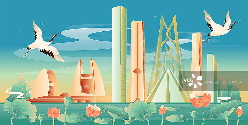 国潮风珠海插画图片素材