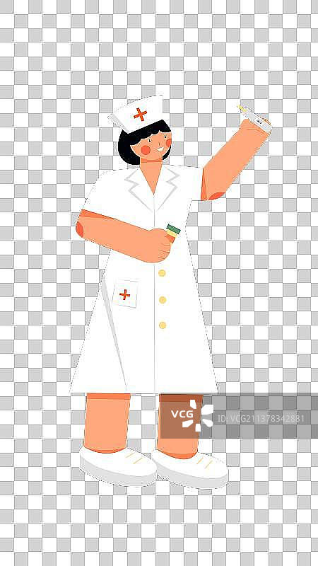 扁平风人物元素-医疗医护防疫主题护士量体温图片素材