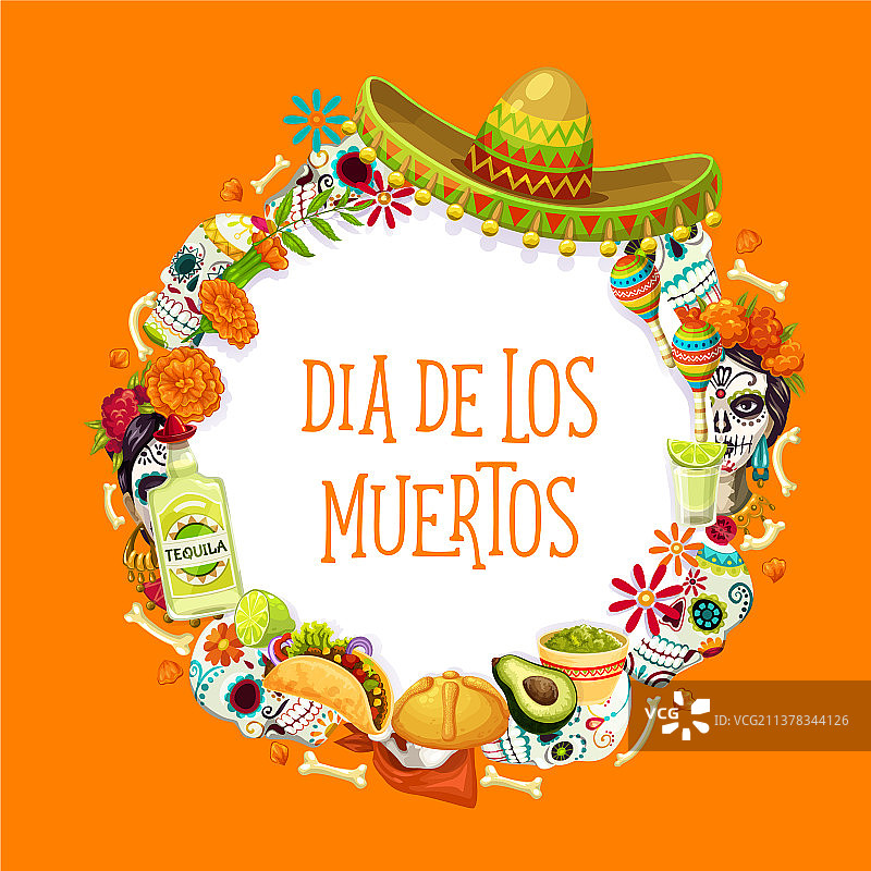 墨西哥亡灵节节日符号和文字图片素材