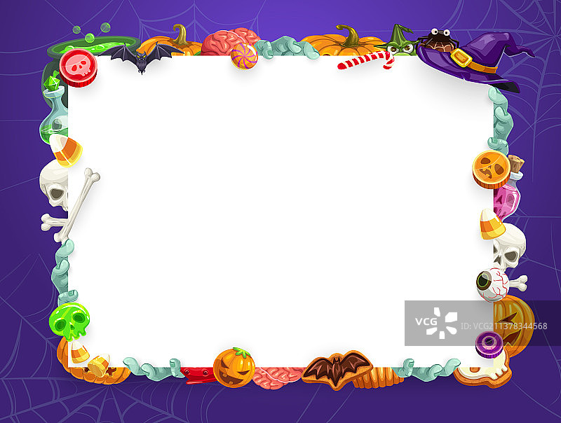 万圣节南瓜和不给糖就捣蛋糖果边框图片素材