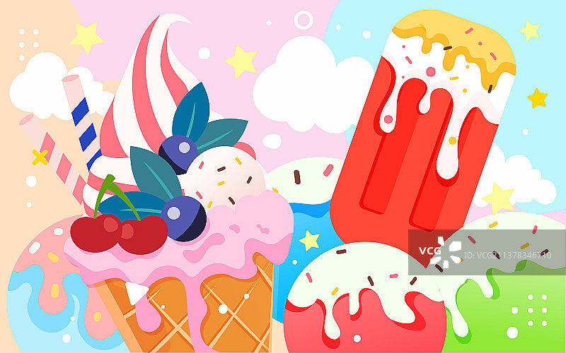 夏天美食冰淇淋雪糕插画解暑降温饮料海报图片素材