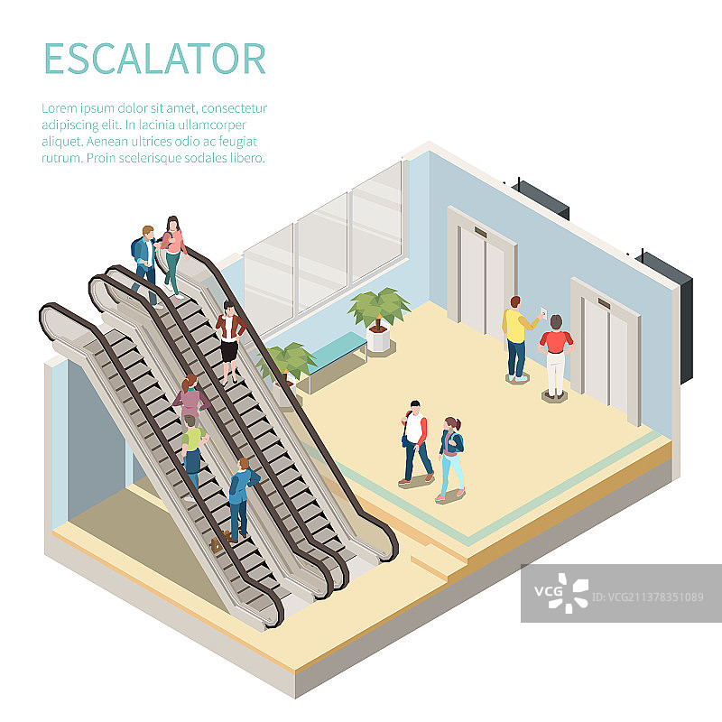 自动扶梯2.5D示意图图片素材