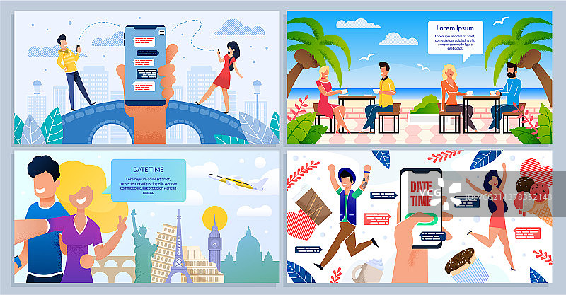 浪漫约会蜜月旅行海报套装图片素材