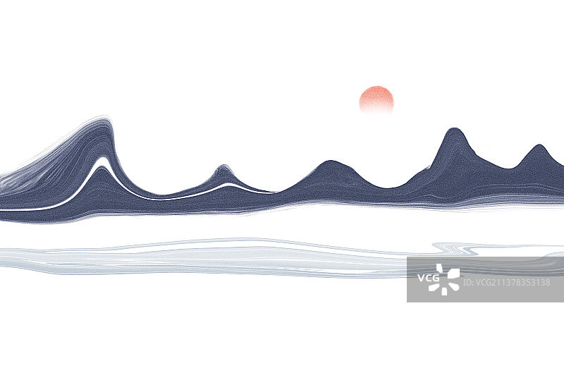 新中式风格山水风景插画图片素材