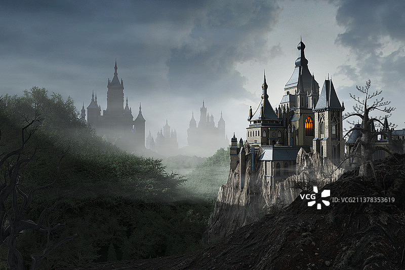 3D渲染抽象古代欧洲城堡图片素材