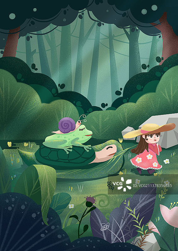 儿童动物小女孩可爱风插画图片素材