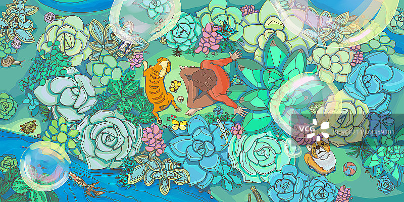 插画 狗狗 花园图片素材