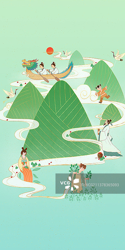 端午节摘艾草包粽子放风筝划龙舟图片素材