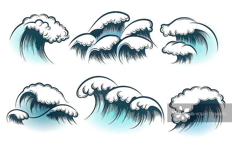 手绘海浪图案合集图片素材