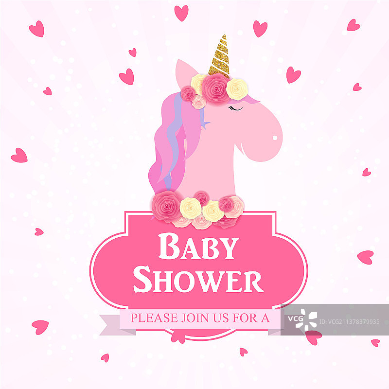 独角兽主题迎婴派对邀请函图片素材