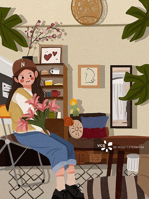 人物生活扁平风可爱插画图片素材