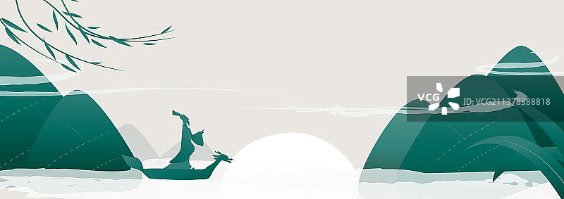 端午节屈原坐龙舟粽飘香插画图片素材