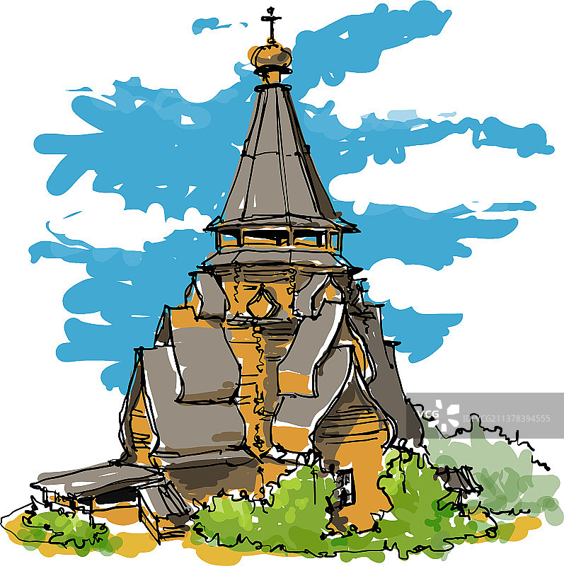 古老的俄罗斯木制教堂图片素材