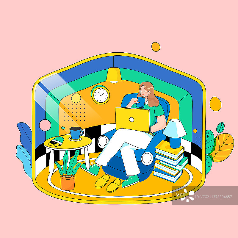 卡通夏季夏天居家购物电商促销优惠网购家装节商务办公消费下午茶送礼出游团购女孩礼物女人渐变矢量插画图片素材