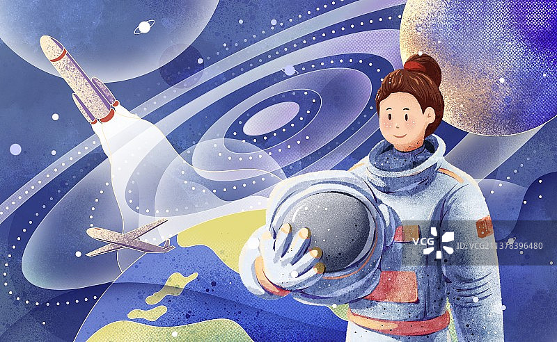 太空和女性航天员插画图片素材