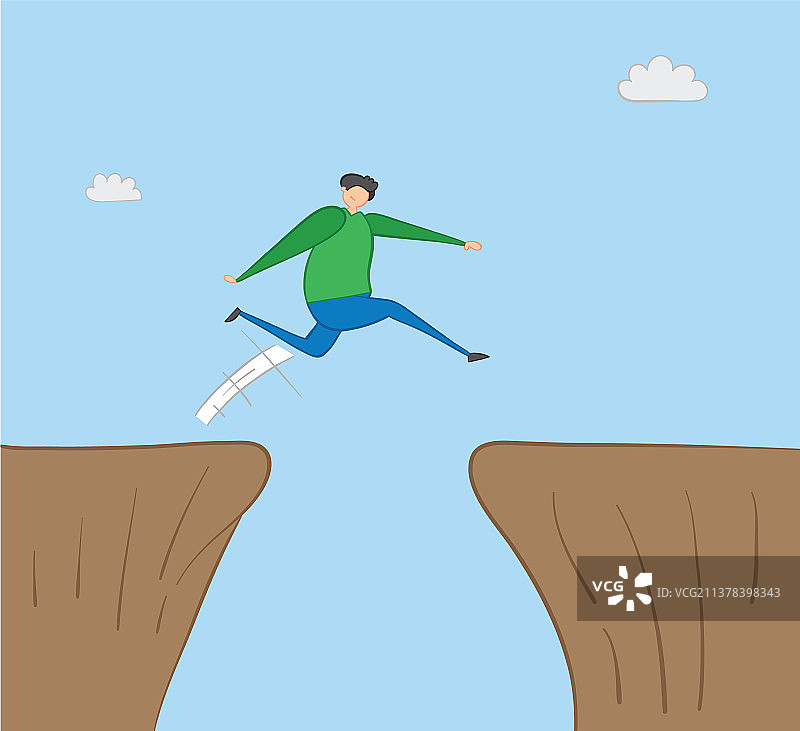手绘男子跨越深渊图片素材