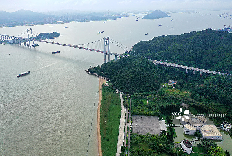 广东省东莞市虎门外语学校海战博物馆虎门大桥航拍图片素材