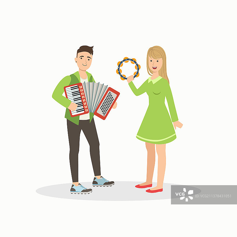 男人和女人演奏手风琴和铃鼓图片素材