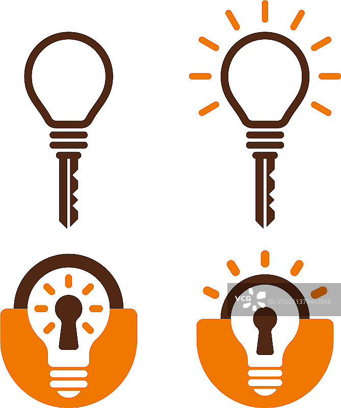 钥匙和锁形状的灯泡图标图片素材