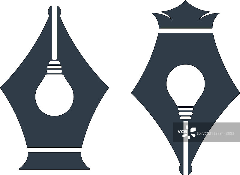 带灯泡标志的钢笔尖图标图片素材