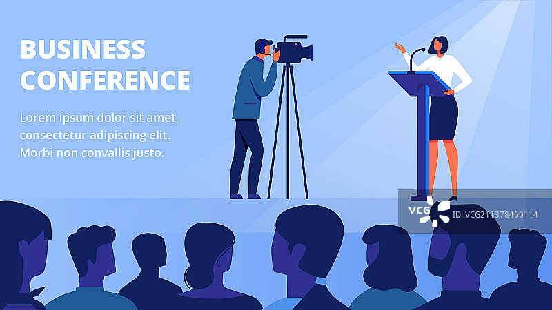 在舞台前面对观众的商务会议上的女人图片素材