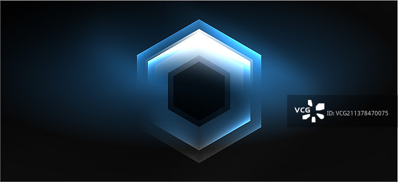 霓虹灯颜色六边形轮廓线在黑色图片素材