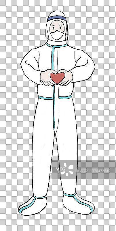 白衣天使比心，一起加油插画，五一劳动节致敬白衣天使图片素材