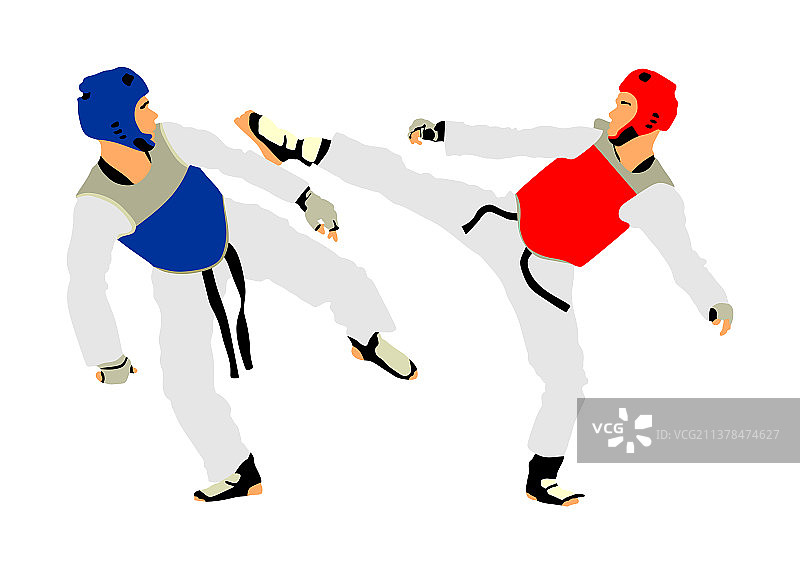 体育比赛中两名跆拳道运动员的搏斗图片素材