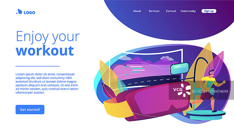 VR健身房概念落地页图片素材