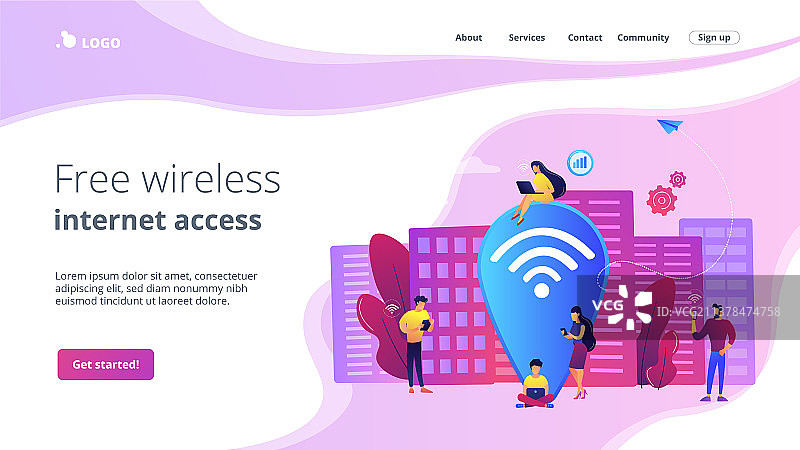 公共Wi-Fi热点概念落地页图片素材