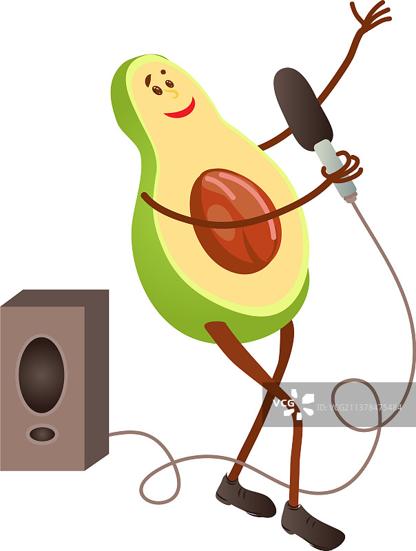 可爱的唱歌鳄梨卡通角色图片素材