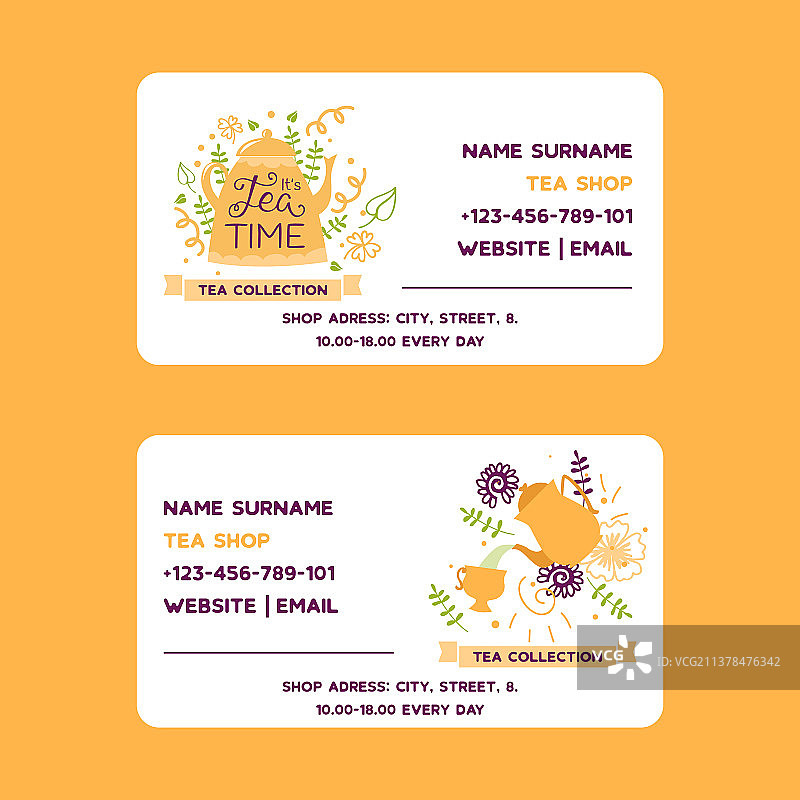 带有茶壶的草本茶名片图片素材