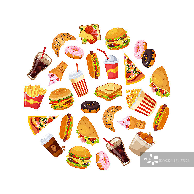 圆形快餐菜肴：羊角面包图片素材