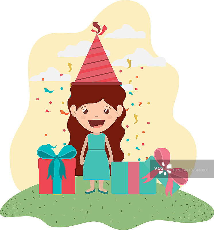 生日派对上戴着派对帽的女孩图片素材