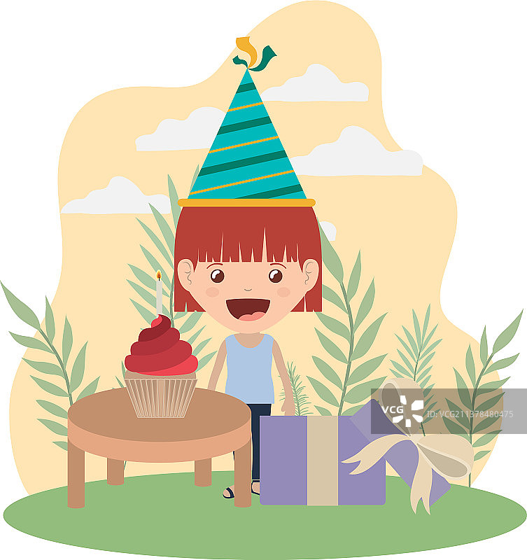 生日派对上戴着派对帽的女孩图片素材