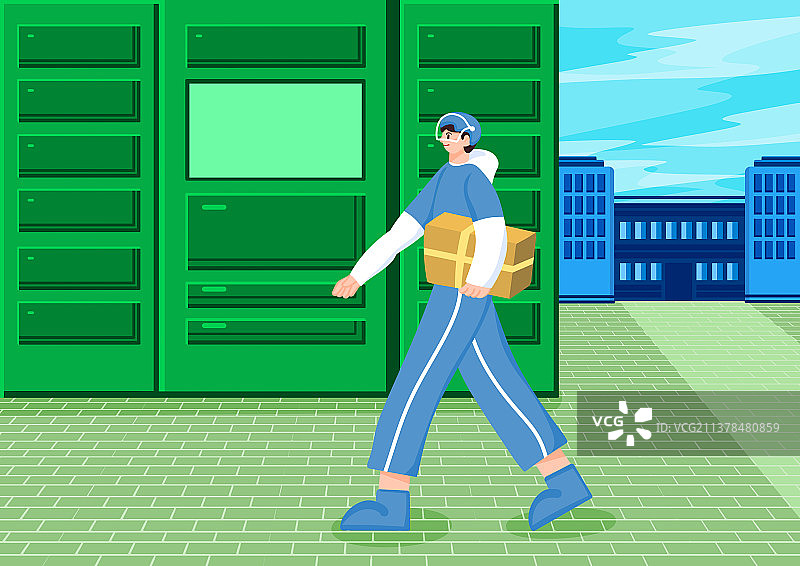 劳动节一个人人物场景小区快递柜快递员投递图片素材