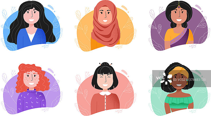 不同国籍的微笑年轻女性图片素材