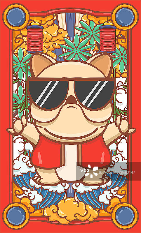 卡通中国风可爱宠物狗插画设计图片素材