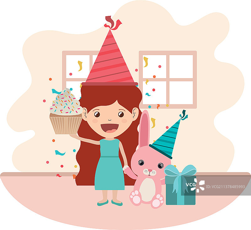 在生日派对上抱着兔子的女孩图片素材