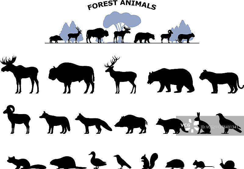 黑色剪影野生森林草原动物图案图片素材