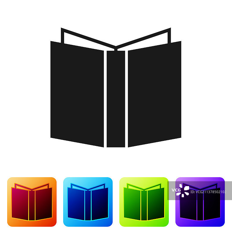 白色背景上隔离的黑色打开的书本图标图片素材