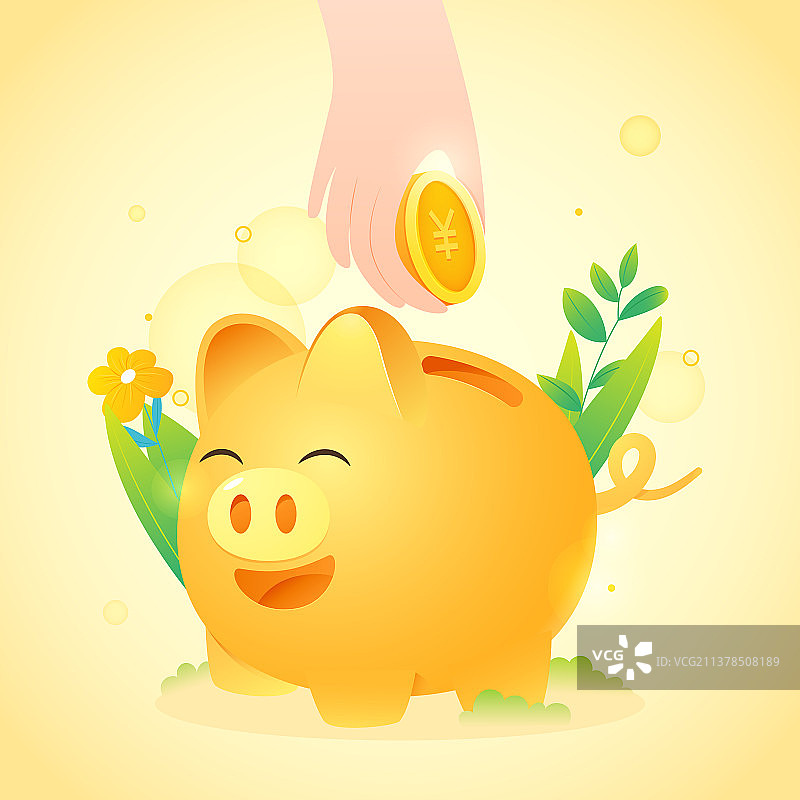 手拿钱币放进存钱罐矢量插画图片素材